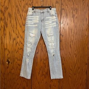 Amiri MX2 Distressed Rhinestone Patch Jeans Light Wash Mens 38 NWT